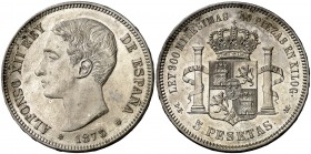 1875*1875. Alfonso XII. DEM. 5 pesetas. (Cal. 25a). 25,12 g. Parte de brillo original. EBC.