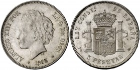1892*1892. Alfonso XIII. PGM. 5 pesetas. (Cal. 19). 25,03 g. Mínimos golpecitos. EBC/EBC+.