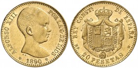1890*1890. Alfonso XIII. MPM. 20 pesetas. (Cal. 5). 6,45 g. Ex Áureo & Calicó 27/04/2016, nº 1710. EBC.