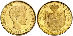 1899*1899. Alfonso XIII. SMV. 20 pesetas. (Cal. 7). 6,47 g. Leves rayitas. EBC-/EBC.