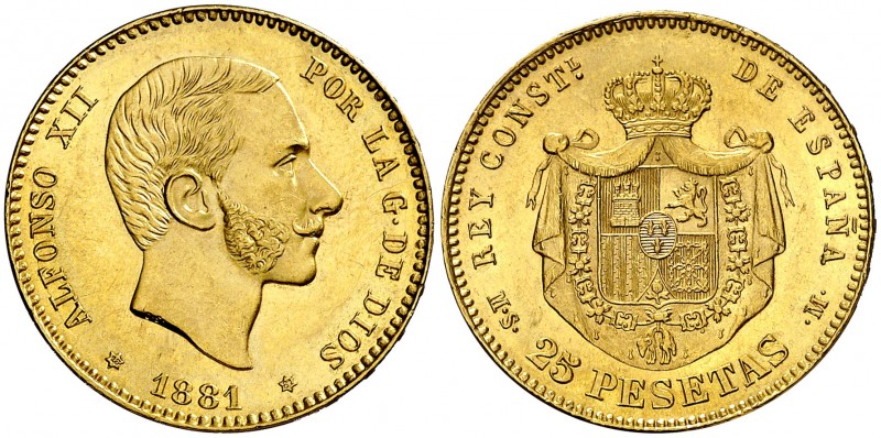 1881*1881. Alfonso XII. MSM. 25 pesetas. (Cal. 14). 8,06 g. Bella. Ex Colección ...