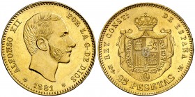 1881*1881. Alfonso XII. MSM. 25 pesetas. (Cal. 14). 8,06 g. Bella. Ex Colección Manuela Etcheverría. EBC+.