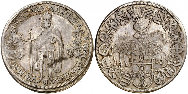 1611. Alemania. Maximiliano de Austria. Orden Teutónica. 1 taler. (Kr. 1) (Dav. ...