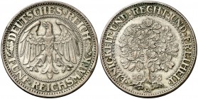 1928. Alemania. A (Berlín). 5 reichsmark. (Kr. 56). 24,89 g. AG. Golpecitos. Escasa. EBC.