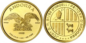 1988. Andorra Joan. 1 onza (Fr. 6) (Kr. falta) 31,15 g. AU. S/C.