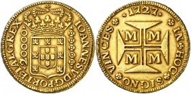 1727. Brasil. Juan V. M (Minas Gerais). 20000 reis. (Fr. 33) (Gomes 106.04). 53,65 g. AU. Rara. MBC+.