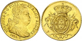 1814. Brasil. Juan, Príncipe Regente. R (Río de Janeiro). 6400 reis. (Fr. 95) (Gomes 33.21). 14,26 g. AU. Rara. EBC-.