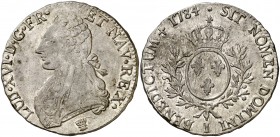 1784. Francia. Luis XVI. I (Limoges). 1 ecu. (Kr. 564.7). 29,08 g. AG. Rayitas de acuñación. Bella. Brillo original. Escasa así. EBC-.