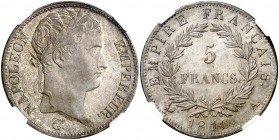 1810. Francia. Napoleón. A (París). 5 francos. (Kr. 694.1). AG. En cápsula de la NGC como MS62, nº 4344895-004. Bella. Brillo original. Escasa así. EB...