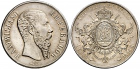* 1866. México. Maximiliano. México. 1 peso. (Kr. 388.1). 26,64 g. AG. Bella. Moneda exenta de pago de tasas de exportación. This coin is exempt from ...