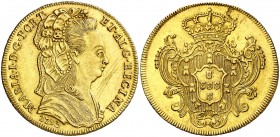 1793. Portugal. María I. (Lisboa). 6400 reis. (Fr. 116) (Gomes 30.05). 14,33 g. AU. Rayitas en campo anverso. (EBC-).