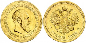 1888. Rusia. Alejandro III. San Petersburgo. AI. 5 rublos. (Fr. 168) (Kr. 42). 6,42 g. AU. MBC+.
