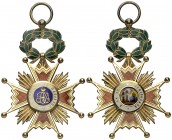 (1847-1868). Orden de Isabel la Católica. Cruz de pecho. (Pérez Guerra 76). 21,27 g. 64x44 mm. Con corona de laurel y anilla. Rara. EBC.