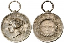 Portugal. María II. Al mérito filantrópico. Medalla. 19,40 g. Ø28 mm. Plata. Con anilla. EBC+.