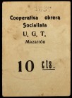 Mazarrón (Murcia). Cooperativa Obrera Socialista. U.G.T. 10 céntimos. (C. 151) (KG. falta). No figuraba en la Colección Especializada de la "Región de...