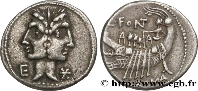 FONTEIA
Type : Denier 
Date : 114-113 AC. 
Mint name / Town : Rome 
Metal : silv...