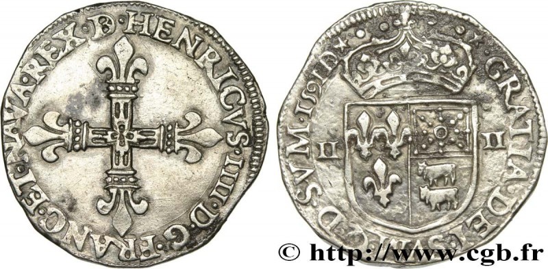 HENRY IV
Type : Quart d'écu de Béarn 
Date : 1591 
Mint name / Town : Pau 
Quant...