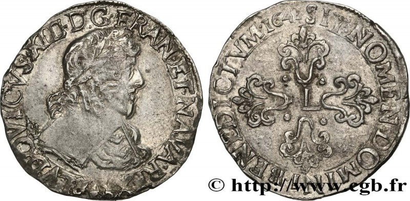 LOUIS XIII
Type : Demi-franc buste lauré au grand col rabattu 
Date : 1641 
Mint...
