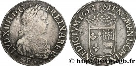 LOUIS XIV "THE SUN KING"
Type : Écu à la mèche longue de Béarn 
Date : 1653 
Mint name / Town : Pau 
Metal : silver 
Millesimal fineness : 917  ‰
Diam...