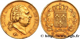 LOUIS XVIII
Type : 40 francs or Louis XVIII 
Date : 1816 
Mint name / Town : Perpignan 
Quantity minted : 10660 
Metal : gold 
Millesimal fineness : 9...