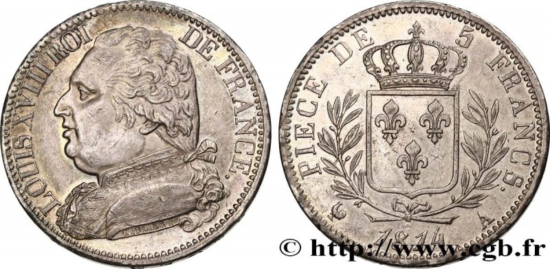 LOUIS XVIII
Type : 5 francs Louis XVIII, buste habillé 
Date : 1814 
Mint name /...