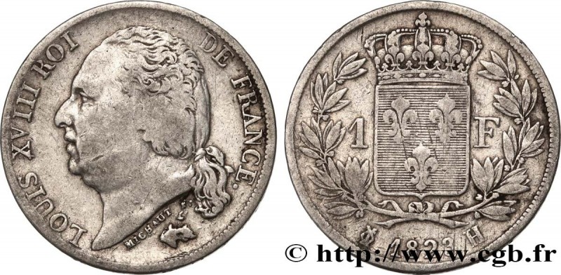 LOUIS XVIII
Type : 1 franc Louis XVIII 
Date : 1823 
Mint name / Town : La Roche...