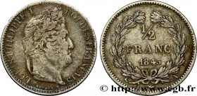 LOUIS-PHILIPPE I
Type : 1/2 franc Louis-Philippe 
Date : 1845 
Mint name / Town : Paris 
Quantity minted : 493473 
Metal : silver 
Millesimal fineness...