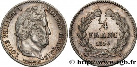 LOUIS-PHILIPPE I
Type : 1/4 franc Louis-Philippe 
Date : 1836 
Mint name / Town : Rouen 
Quantity minted : 8407 
Metal : silver 
Millesimal fineness :...