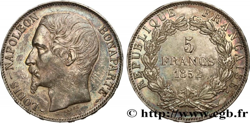 II REPUBLIC
Type : 5 francs Louis-Napoléon, 2ème type 
Date : 1852 
Mint name / ...