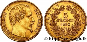 SECOND EMPIRE
Type : 5 francs or Napoléon III, tête nue, petit module, tranche cannelée 
Date : 1854 
Mint name / Town : Paris 
Quantity minted : 2.87...