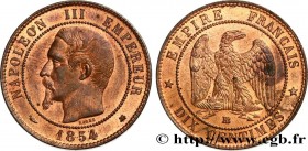 SECOND EMPIRE
Type : Dix centimes Napoléon III, tête nue 
Date : 1854 
Mint name / Town : Strasbourg 
Quantity minted : 8490492 
Metal : bronze 
Diame...