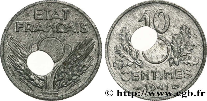 FRENCH STATE
Type : 10 centimes État français, grand module, perforation décentr...