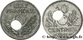 FRENCH STATE
Type : 10 centimes État français, grand module, perforation décentrée de type IV 
Date : 1941 
Quantity minted : --- 
Metal : zinc 
Diame...