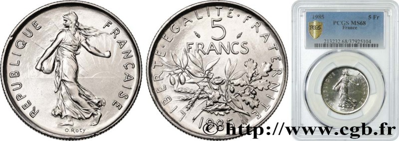 V REPUBLIC
Type : 5 francs Semeuse, nickel 
Date : 1985 
Mint name / Town : Pess...