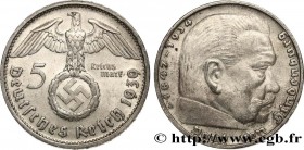 GERMANY
Type : 5 Reichsmark 
Date : 1939 
Mint name / Town : Munich 
Quantity minted : 1216000 
Metal : silver 
Millesimal fineness : 900  ‰
Diameter ...