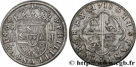 SPAIN
Type : 2 Reales 
Date : 1718 
Mint name / Town : Jubia 
Metal : silver 
Millesimal fineness : 903  ‰
Diameter : 27,5  mm
Orientation dies : 12  ...