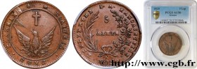 GREECE
Type : 5 Lepta Phoenix type cercle continu 
Date : 1828 
Quantity minted : 400000 
Metal : copper 
Diameter : 28,50  mm
Orientation dies : 6  h...