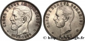 ROMANIA
Type : 5 Lei - 40e anniversaire du règne 
Date : 1906 
Quantity minted : 200000 
Metal : silver 
Millesimal fineness : 900  ‰
Diameter : 38,14...