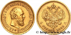 RUSSIA
Type : 5 Roubles Alexandre III 
Date : 1889 
Mint name / Town : Saint-Petersbourg 
Quantity minted : 4200002  
Metal : gold 
Millesimal finenes...