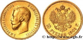 RUSSIA
Type : 10 Roubles Nicolas II 
Date : 1901 
Mint name / Town : Saint-Petersbourg 
Quantity minted : 2377000 
Metal : gold 
Millesimal fineness :...
