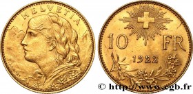 SWITZERLAND
Type : 10 Francs "Vreneli" 
Date : 1922 
Mint name / Town : Berne 
Quantity minted : 1020000 
Metal : gold 
Millesimal fineness : 900  ‰
D...
