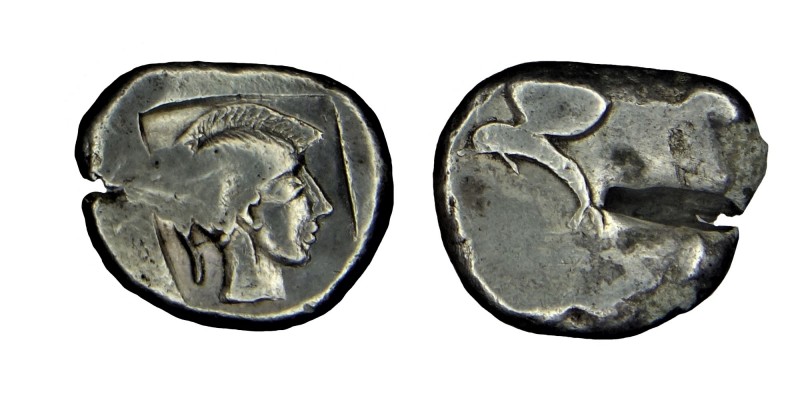 PAMPHYLIA, Sıde. 479/460 BC.
Sılver, pomegranate: below, dolphin left /helmeted ...