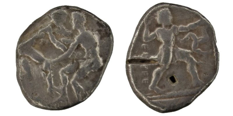 Pamphylia. Aspendos Stater 
Sılver Two wrestlers grappling,(magistrate name upwa...
