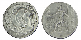 Kings of Macedon. Alexander III. (290-275). BC.
 sılver drachm. Head of Hercules, wearing, lion skin / Zeus Aëtophoros seated l.; in l. field, monogra...