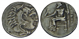 Kings of Macedon. Alexander III, lampsacus, (336-323) BC.
Silver, drachm. . Struck under Herakles right, wearing lion's skin / Zeus Aëtophoros seated ...