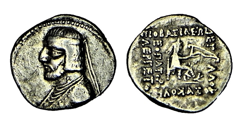 PARTHIA'NIN KRALLARI. Phraates III. (68-62) BC.
Sılver . Diademed bust left / Ar...