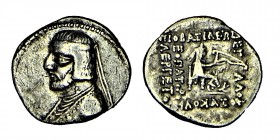 PARTHIA'NIN KRALLARI. Phraates III. (68-62) BC.
Sılver . Diademed bust left / Archer (Arsakes I) seated right on throne, holding bow; monogram below b...