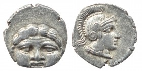 PISIDIA. Selge. Obol Circa (350/300) BC. Obv. Facing gorgoneion. Rev. Helmeted head of Athena right within incuse circle. SNG France 1929/34 var. Cond...