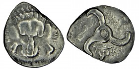 DYNASTS OF LYCIA. (380-360) BC. 
Sılver drachm. Third Stater Lion's scalp facing / Triskeles of crescents with open circular center, head of Hermes. R...