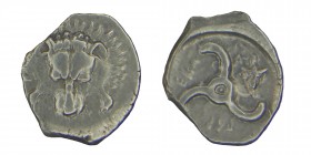 DYNASTS OF LYCIA. (380-360) BC. 
Sılver drachm. Facing lion's scalp. Rev. &#66195;&#66177;&#66197;-&#66182;&#66187;-[&#66189;&#66177;] ('Perikle' in L...